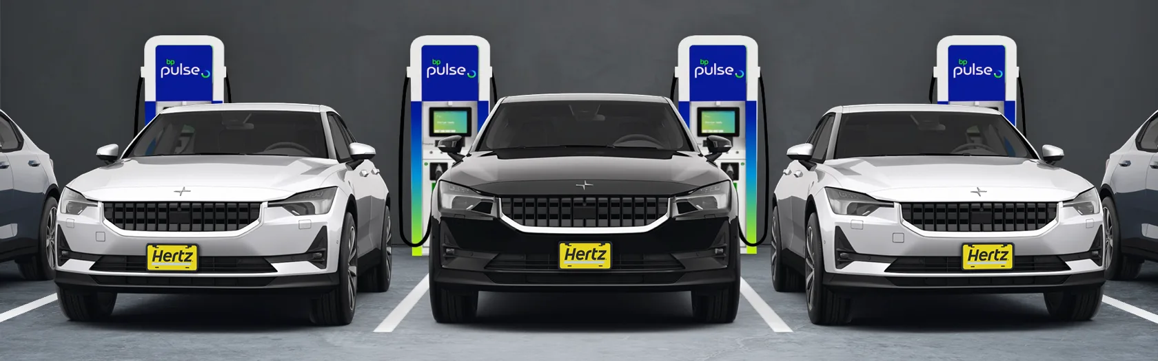 A row of cars being charged at a bp pulse charging station.