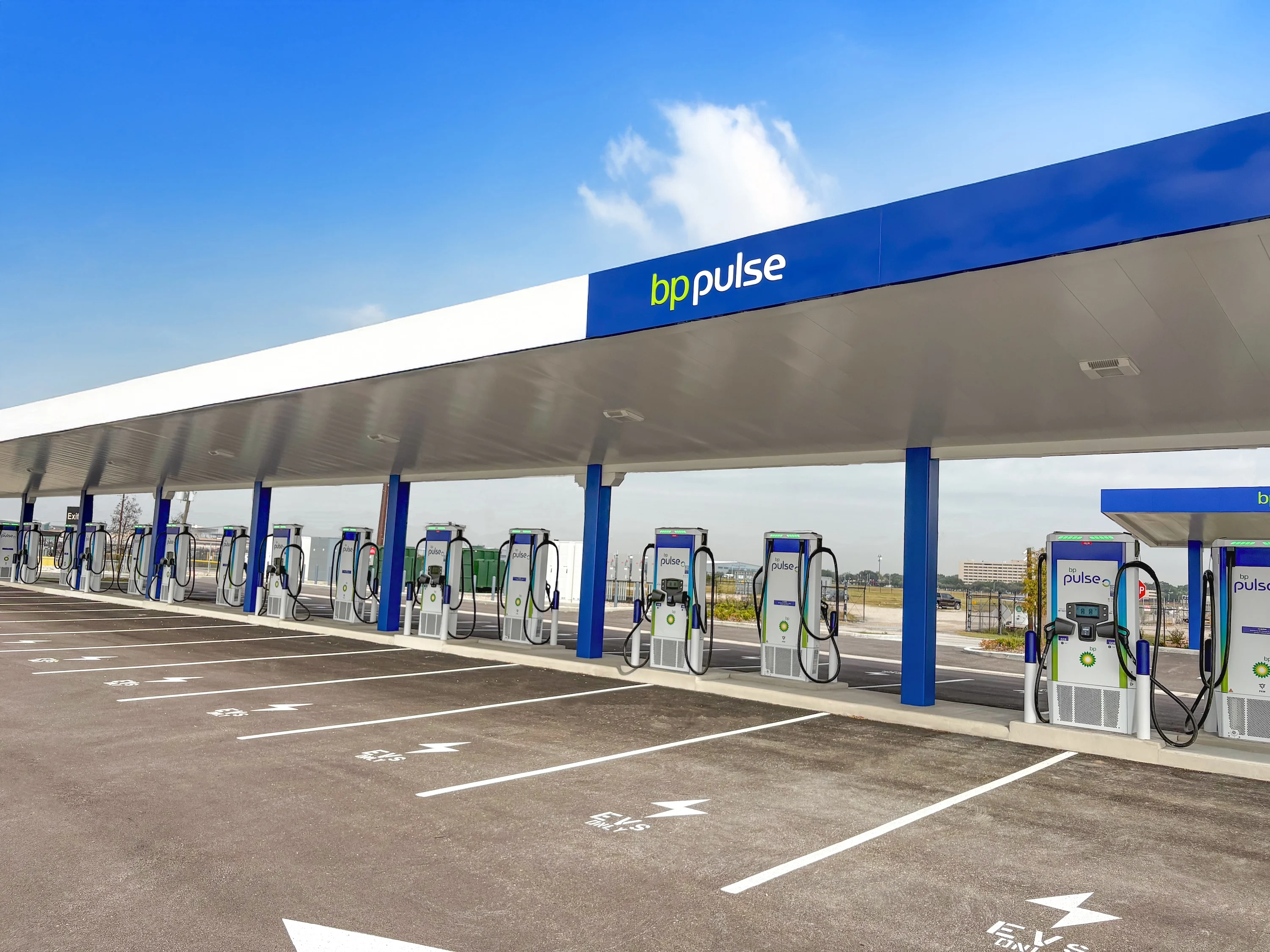Houston EV charging site. Row of chargers