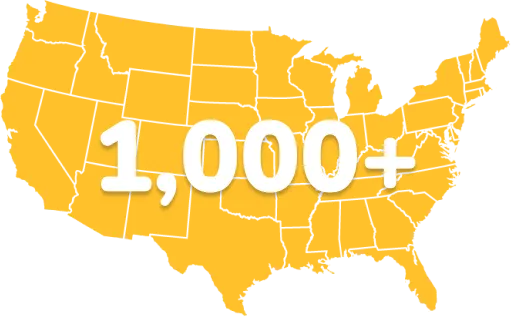 Illustrated map of the United States representing firms nationwide.