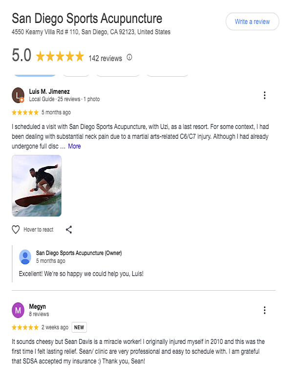 Reviews of San Diego Sports Acupuncture