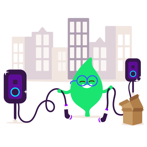 Leaf character with new EV chargers