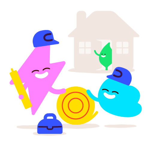 Flash, Cloud and Leaf characters with home insulation.