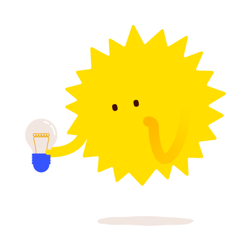 Sun character holding a light bulb