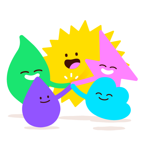 All characters hold hands together