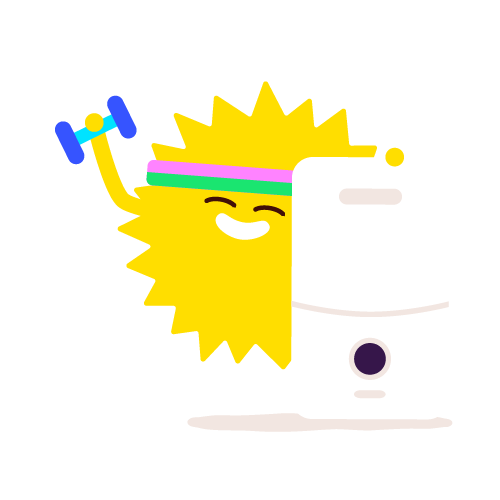 Happy Sun character lifting a dumbbell next to boiler