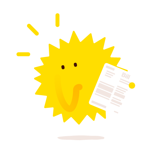 Sun character holding paper energy bill