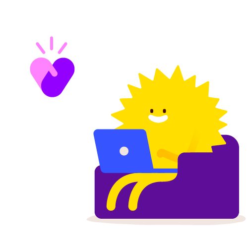 Sun character on laptop