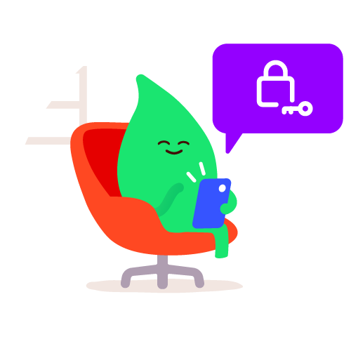 Happy Leaf character holding device showing fixed tariff notification