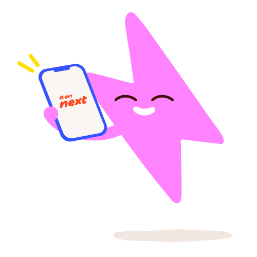 Flash character with E.ON Next app on smartphone