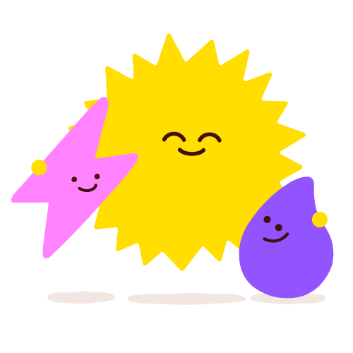 Flash, Sun and Gas characters supporting each other