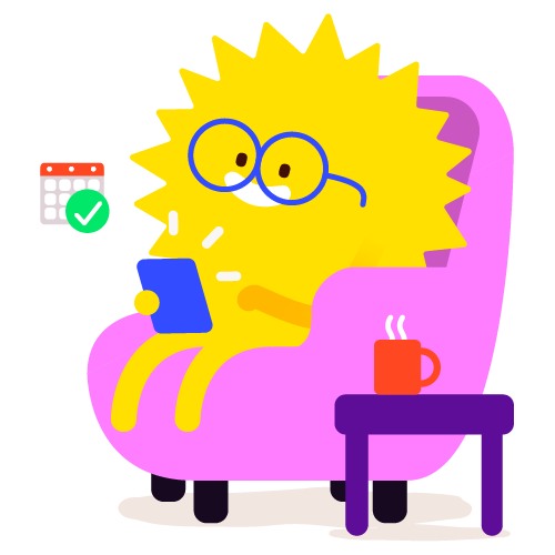 Sun character sitting in armchair setting up direct debit payment