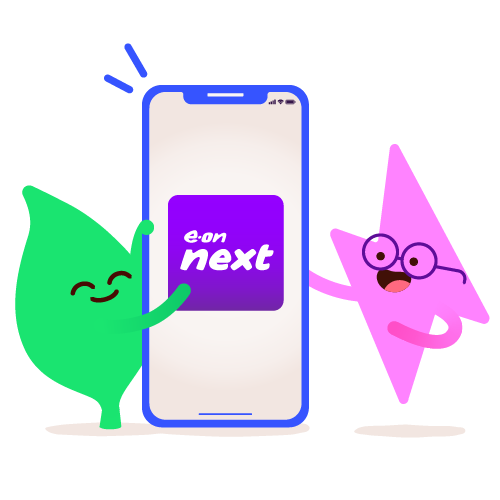Leaf and Flash characters with E.ON Next phone app