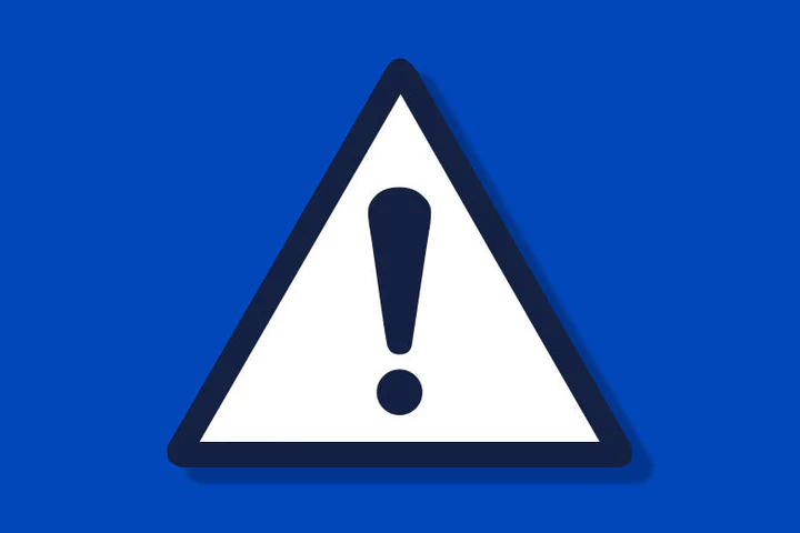 Danger warning icon on royal blue background.