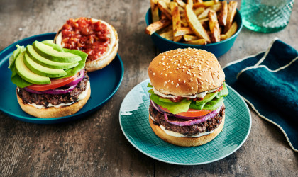 A plate of Mexican-style half-veggie burgers