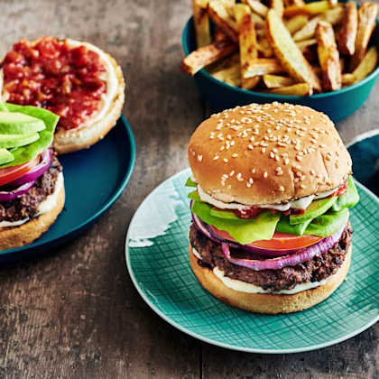 A plate of Mexican-style half-veggie burgers