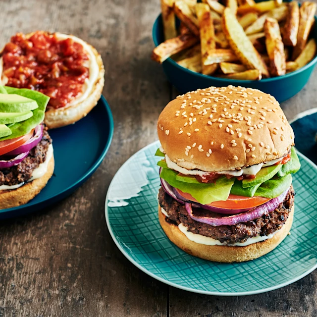 A plate of Mexican-style half-veggie burgers