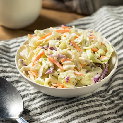 Bowl of three cabbage coleslaw