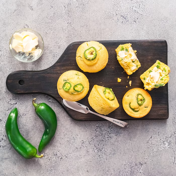 Serving board with Mini Jalapeño Cornbread and butter