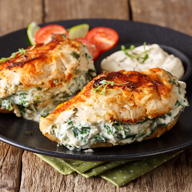 A plate of Oka-Stuffed Chicken Breasts with Maple Glaze