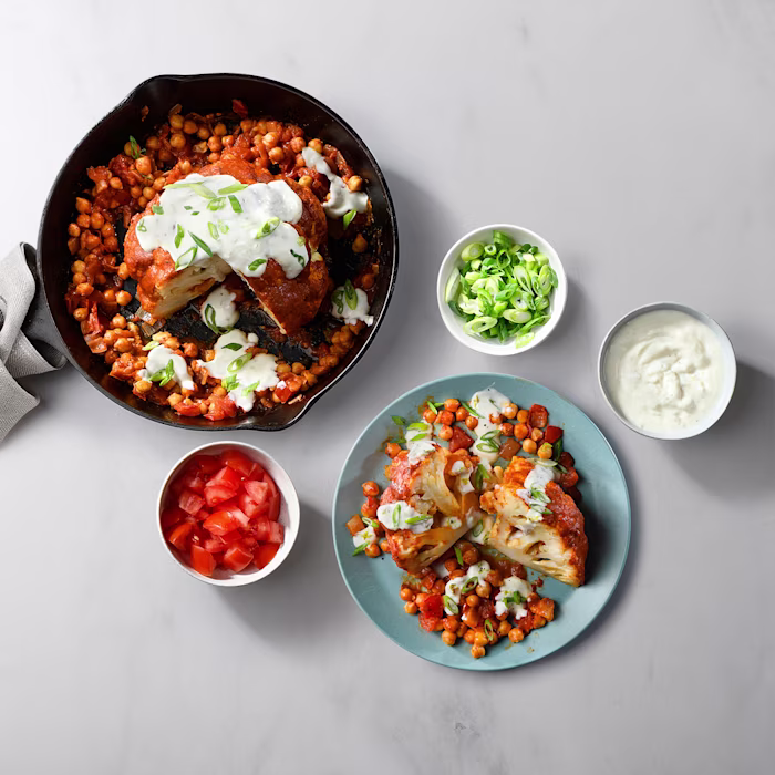 Plates including cauliflower with lime yogurt dressing