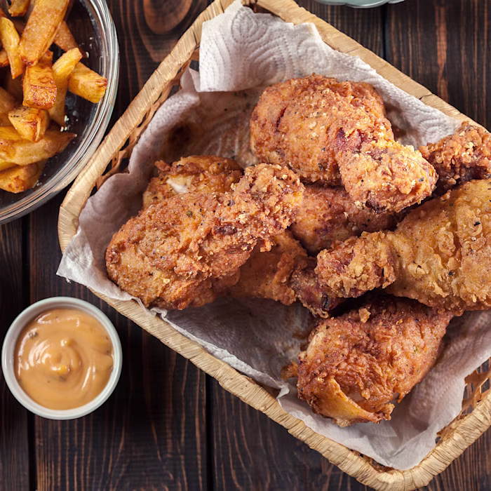 Cooked Air Fryer Chicken Drumsticks in a basket.