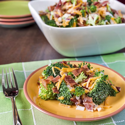 A plate of Broccoli & Cheddar Salad