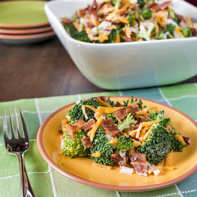 A plate of Broccoli & Cheddar Salad