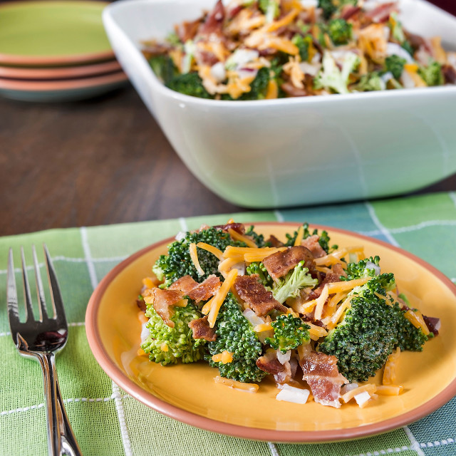 A plate of Broccoli & Cheddar Salad