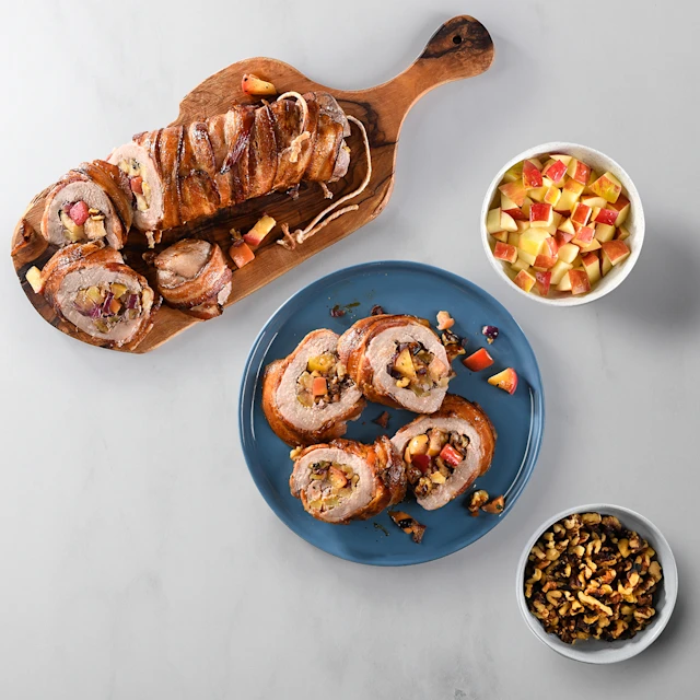 Aerial view of Apple and Herb Stuffed Pork Tenderloin