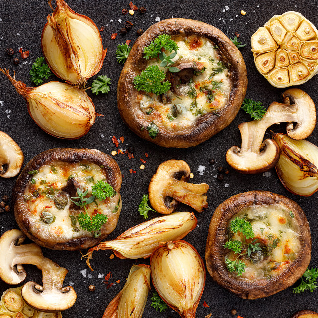 Grilled Portobello Mushrooms with garlic, herbs and spices