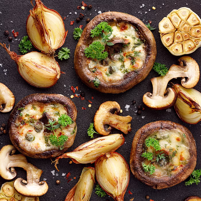 Grilled Portobello Mushrooms with garlic, herbs and spices
