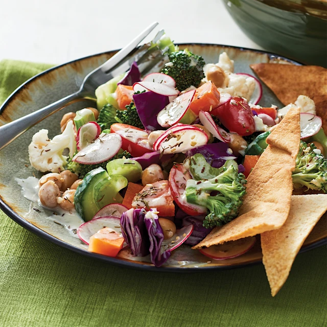 Plate of Chopped Salad with Tahini Dressing