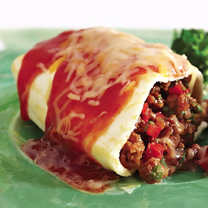 A plate of spicy chipotle beef enchiladas