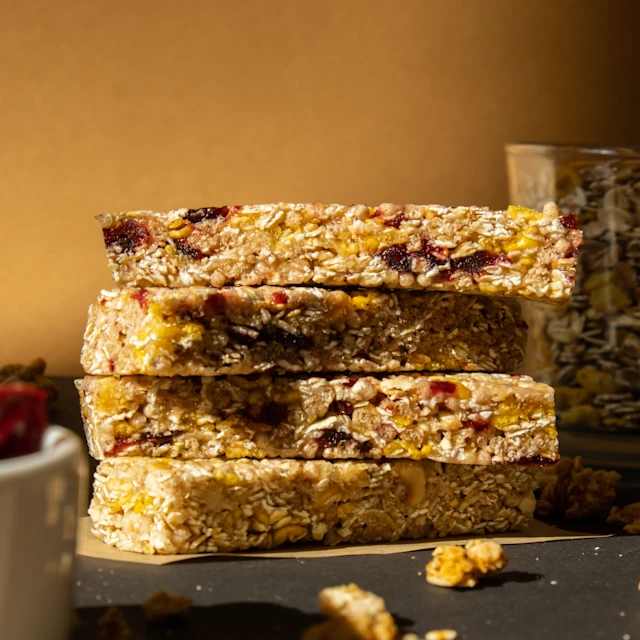 Pile of three chocolate and cherry granola bars