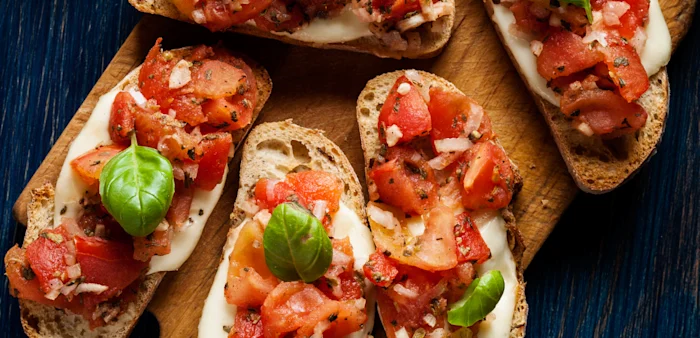 Top down view of plated food