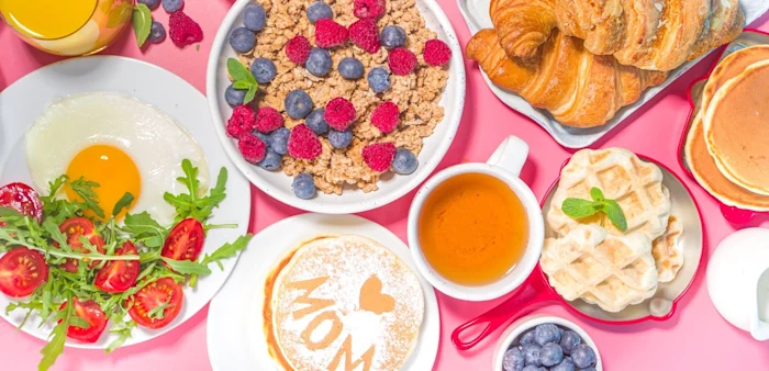 Plates of dishes for brunch