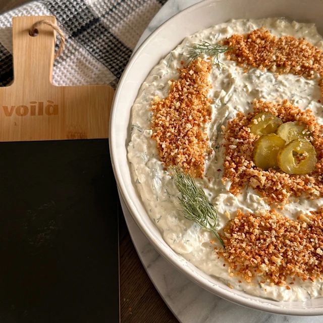A plate of fried dill pickle dip