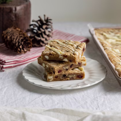 Image of three sheet-pan white chocolate cranberry blondies