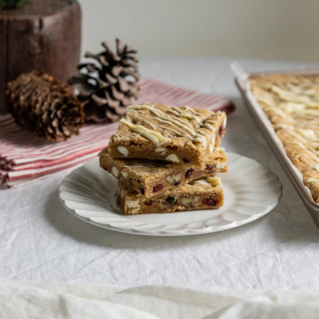 Image of three sheet-pan white chocolate cranberry blondies