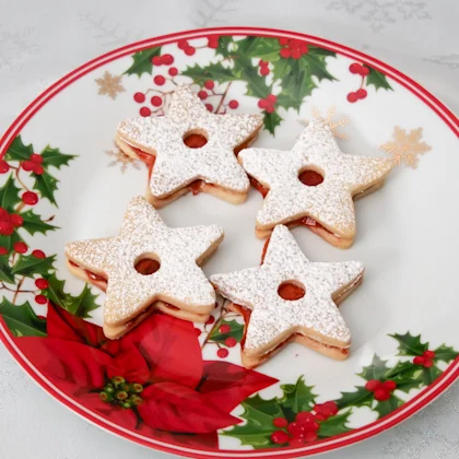 Star-Shaped Strawberry Jam Cookies on a plate