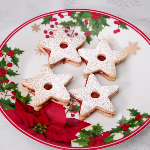 Star-Shaped Strawberry Jam Cookies on a plate