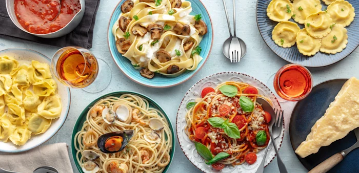 Top down view of plated food