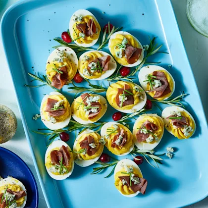 Roast Beef and Blue Cheese-Topped Deviled Eggs