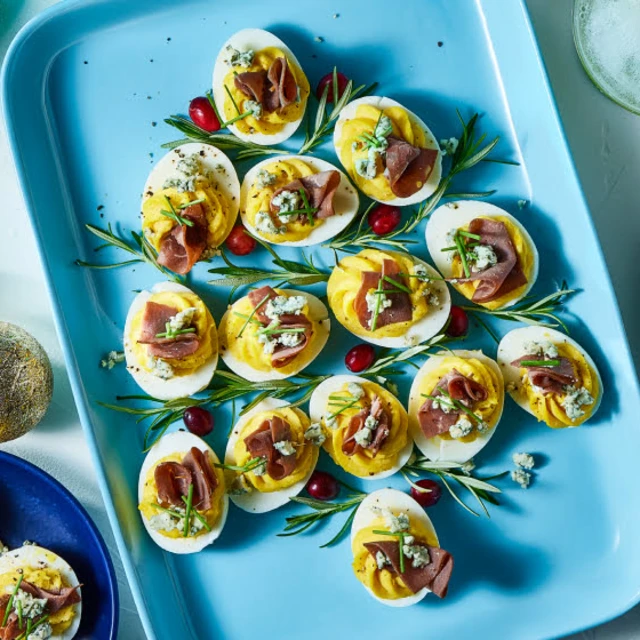 Roast Beef and Blue Cheese-Topped Deviled Eggs