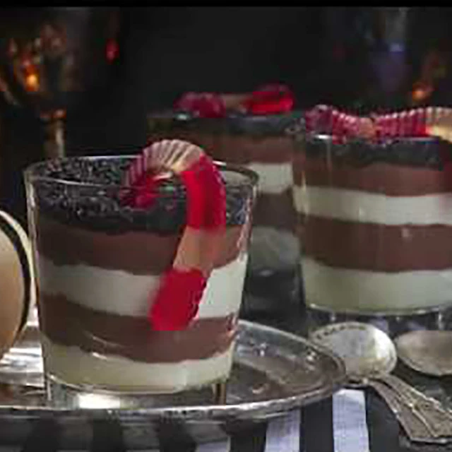 Image Recipe Striped Pudding Parfait with “Dirt” Topping