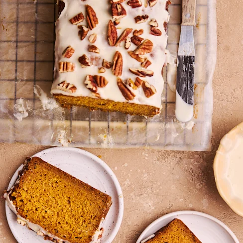 Brown Butter Pumpkin Cardamom Loaf with Miso Cream Cheese Glaze