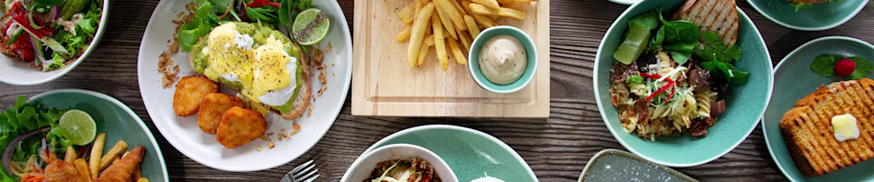 Top down view of plates of food