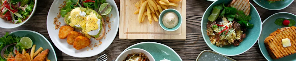 Top down view of plates of food