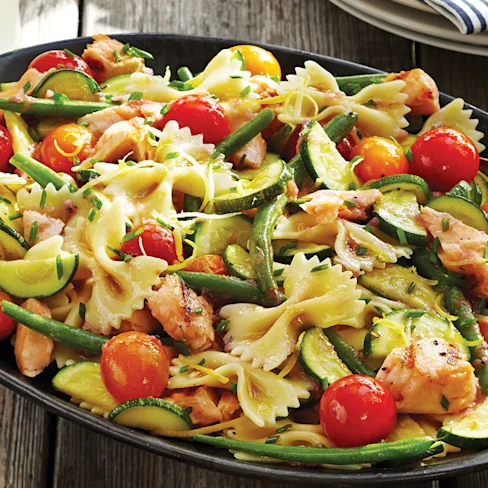 Grilled Vegetable & Salmon Bow-Tie Pasta Salad Recipe Image