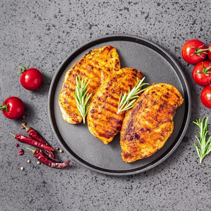 Plate with grilled maple mustard chicken breasts
